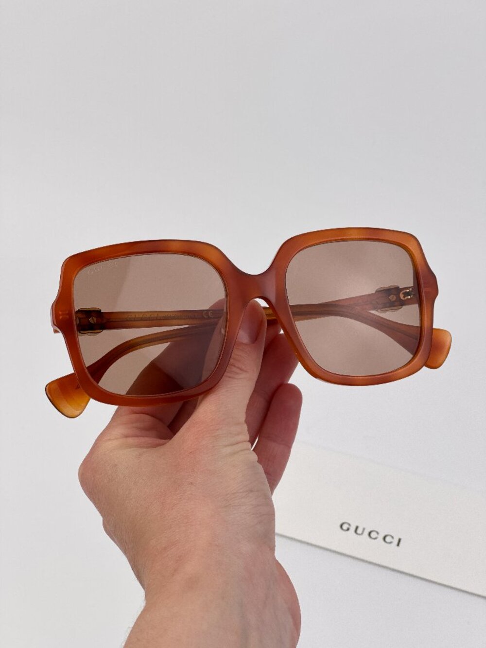 Gucci GG1070S 002 Women Oversized Square Sunglasses Havana Brown NEW AUTHENTIC